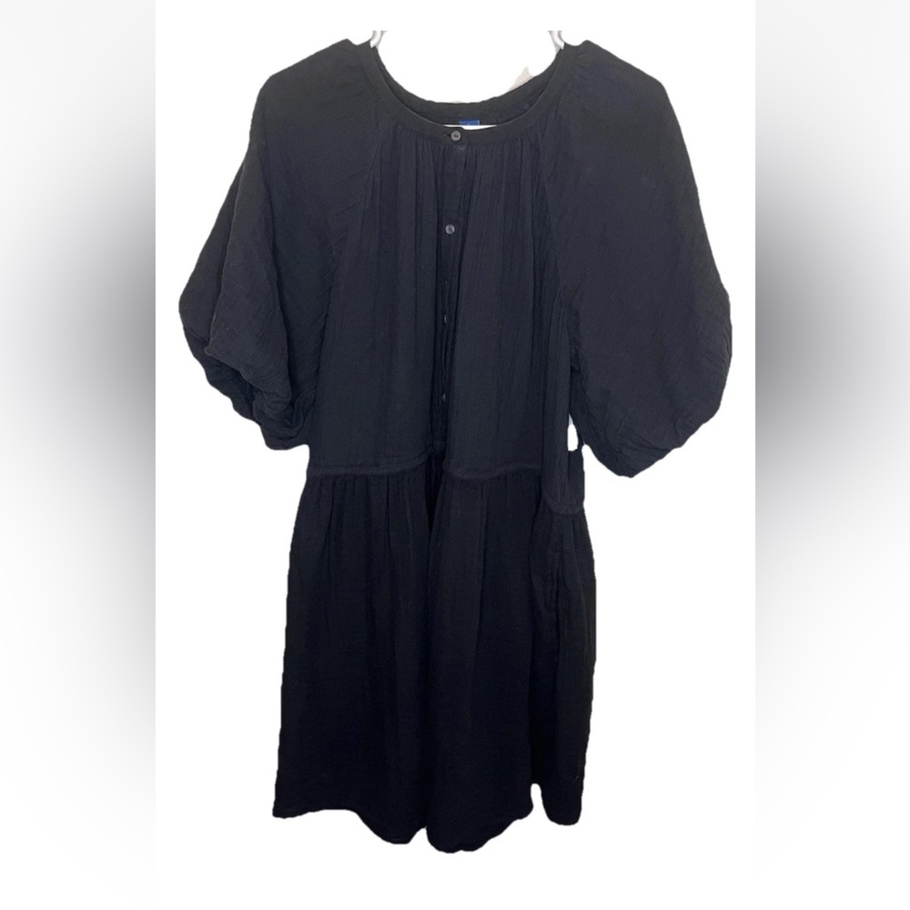 Old Navy Women's Waist-Defined Puff Sleeve Mini Poet Dress Black Size L NWT